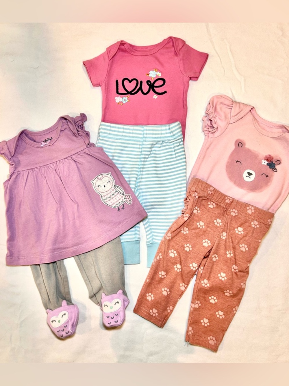 Baby Girls 3 Short Sleeve Sets Bundle 0-3 Months